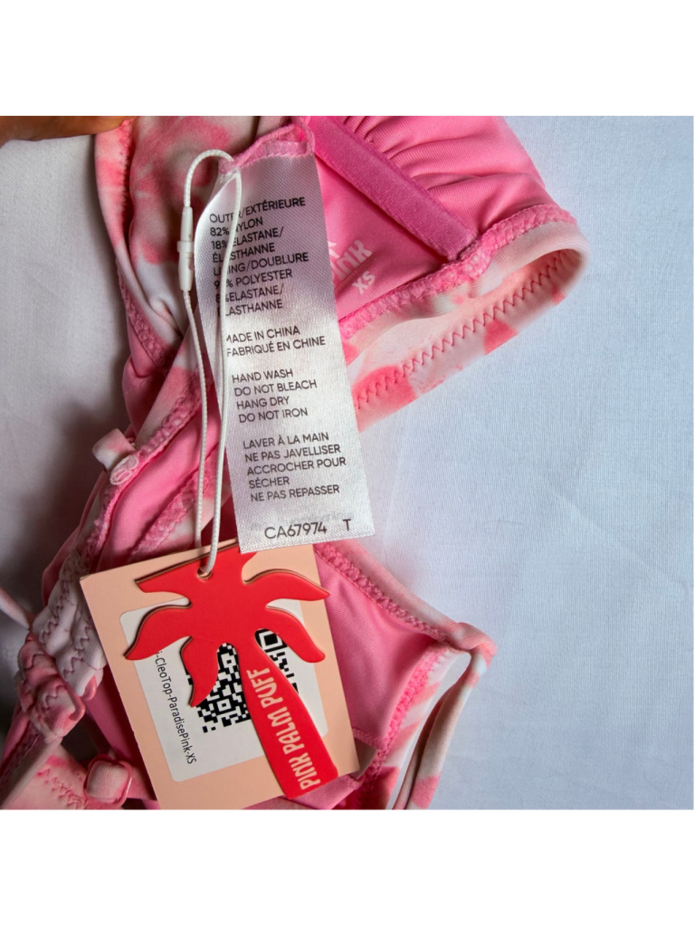 Pink Palm Puff Bikini Set XS Cleo Tropical Floral Adjustable NWT Swimsuit Beach - Picture 5 of 8